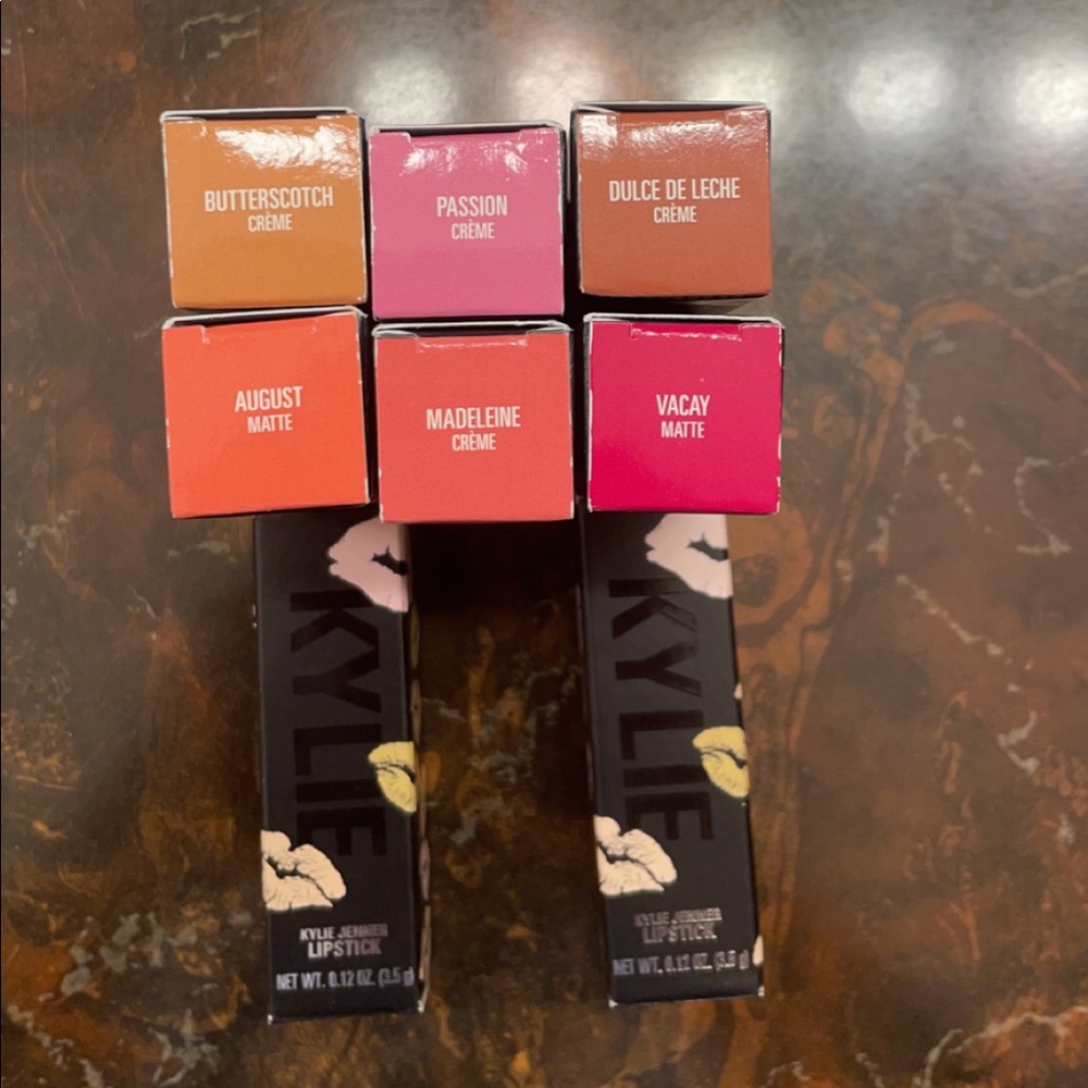 I have eight Kylie Jenner lipsticks. The ones laying down same as in front